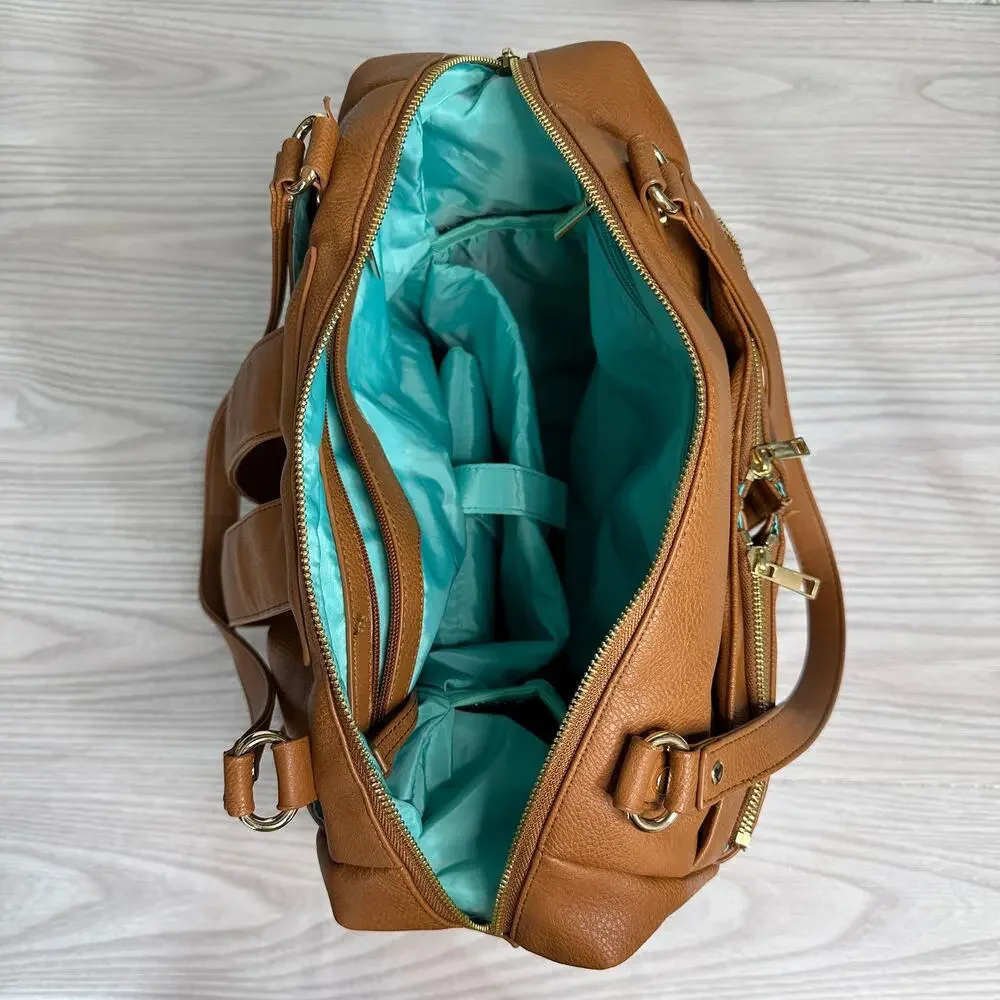 Mominside Diaper Backpack Tote Bag Brown Vegan Convertible Insulated Waterproof